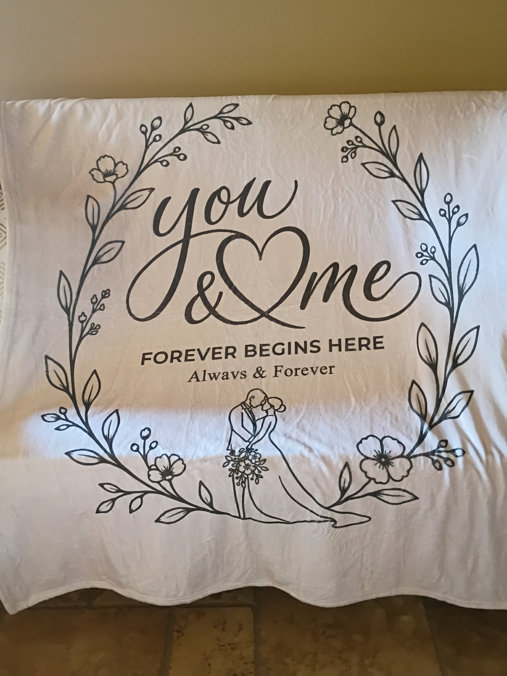 Stepdiy You & Me Wedding Couples Flannel Throw Blanket 50x60 NWT